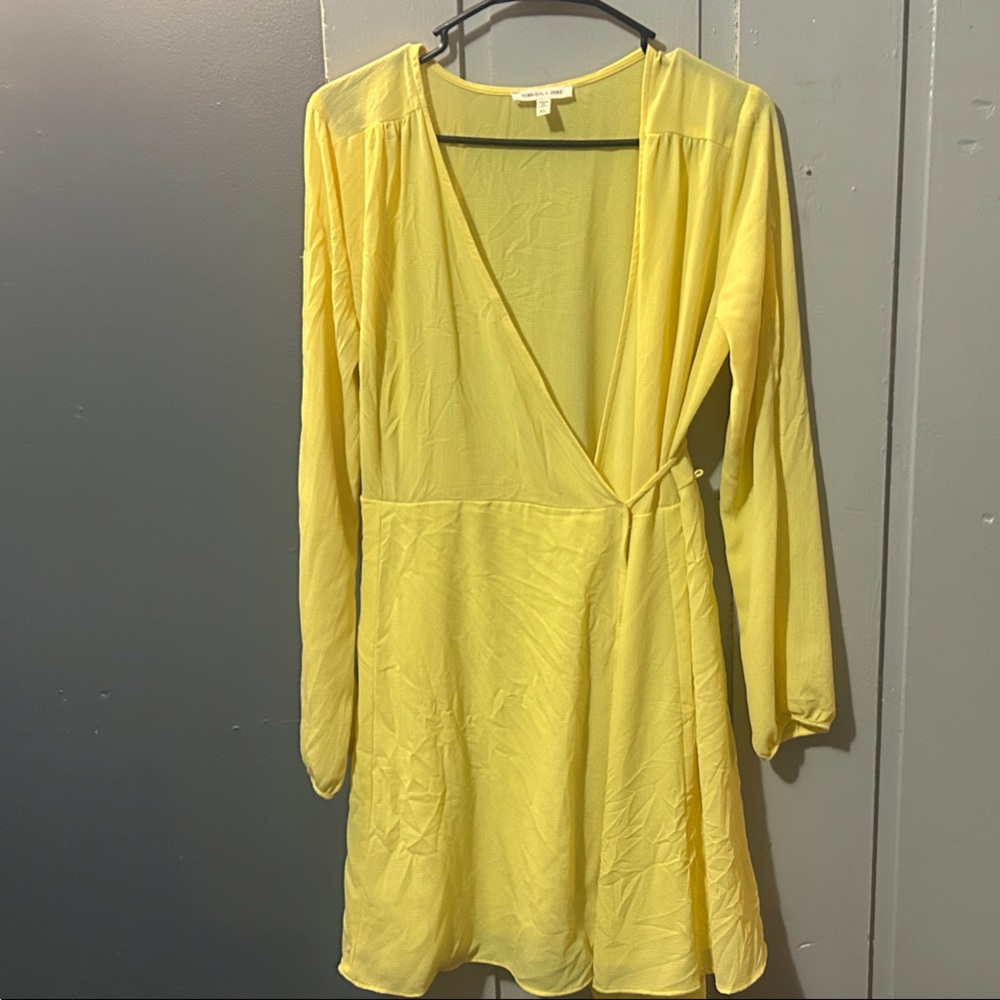 Yellow Long Sleeve Wrap Dress